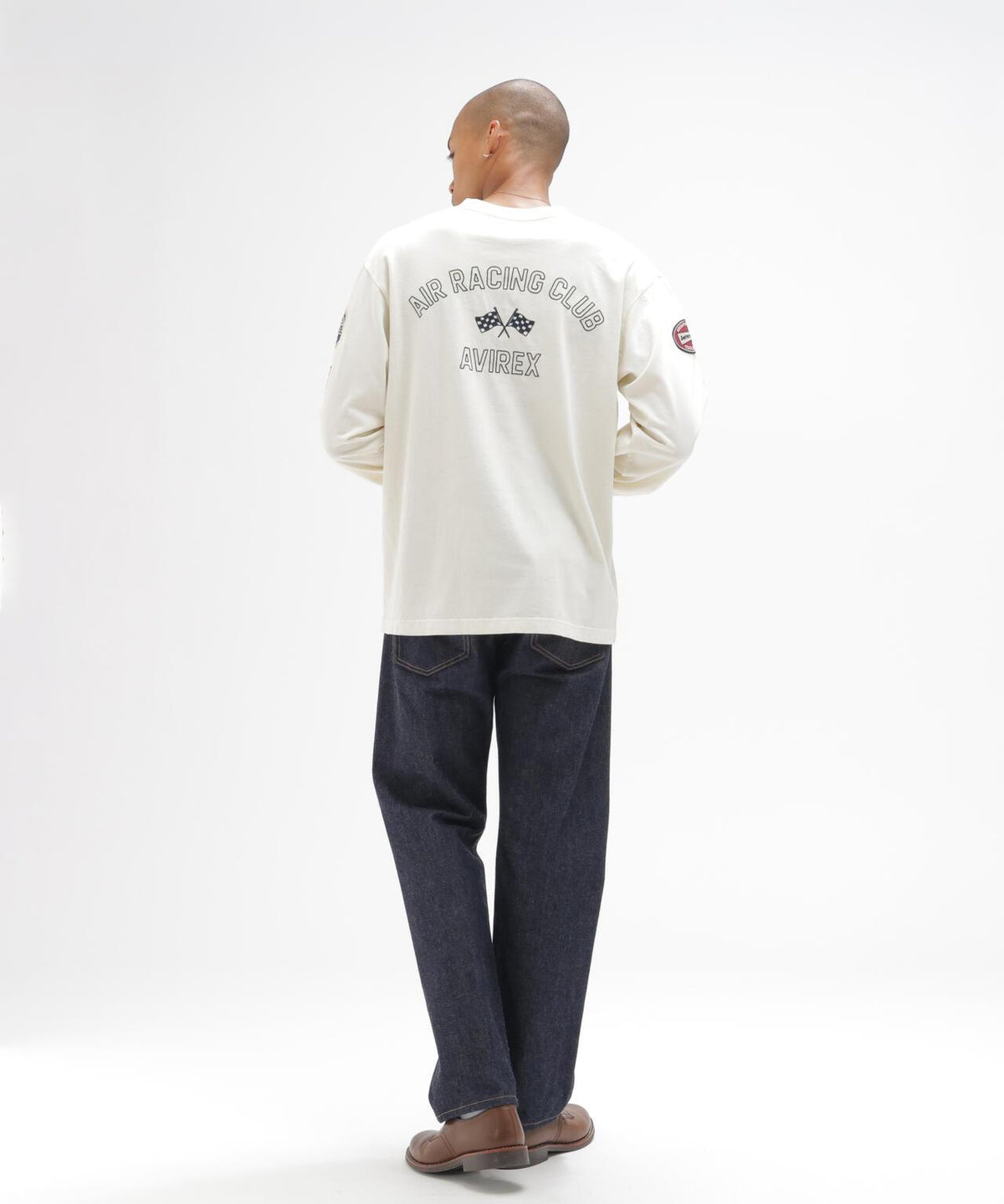 AVIREX 飛行員夾克品牌 A.A.R.C 復古運動風 褪色印花 長袖T恤 圓領棉質印花T恤