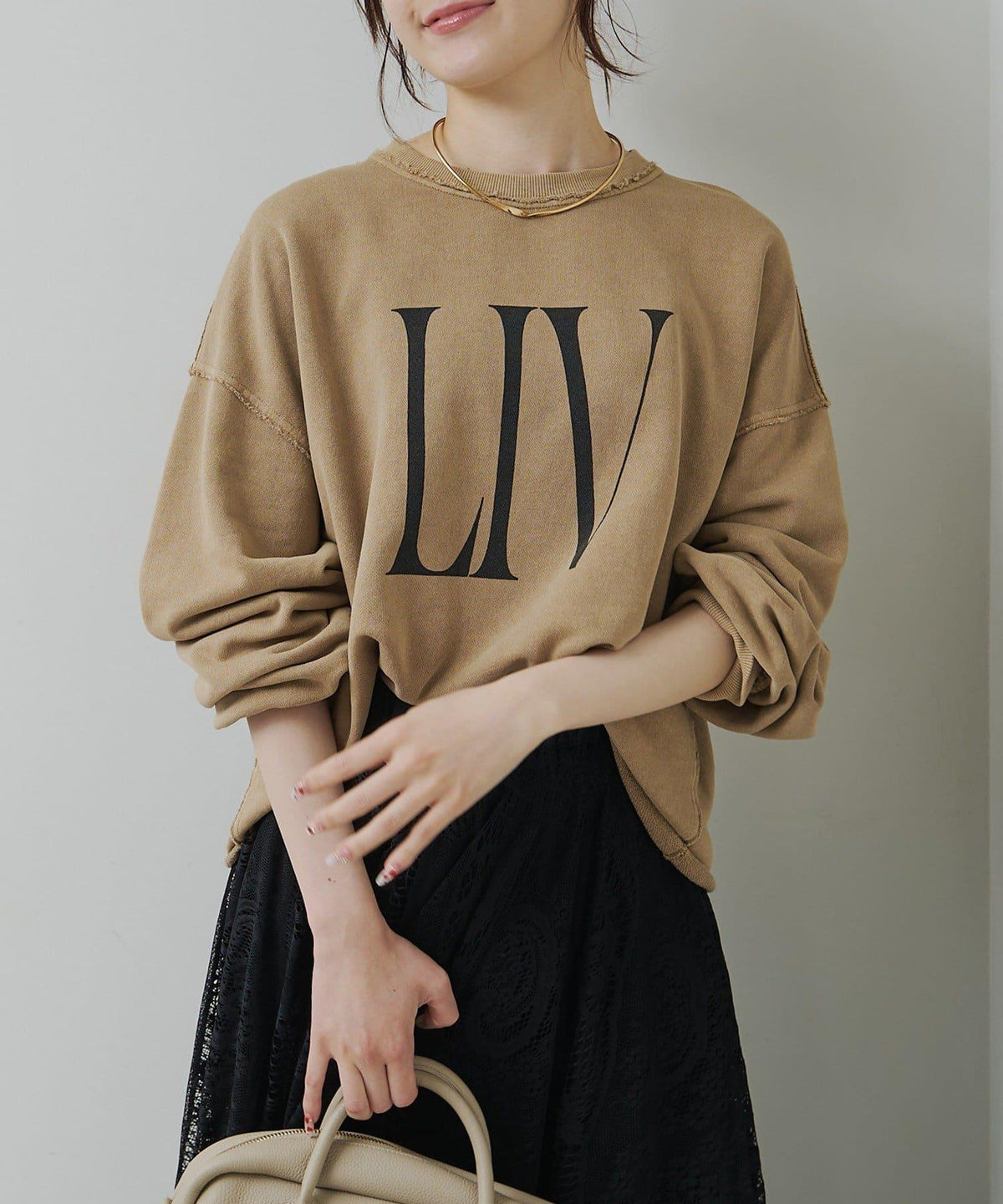 PUAL CE CIN 2026 AW VINTAGE REBELLION系列 寬鬆大Logo刺繡裡毛棉質長袖T恤 女