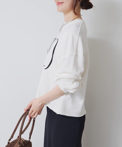 PUAL CE CIN 2026 AW VINTAGE REBELLION系列 寬鬆大Logo刺繡裡毛棉質長袖T恤 女