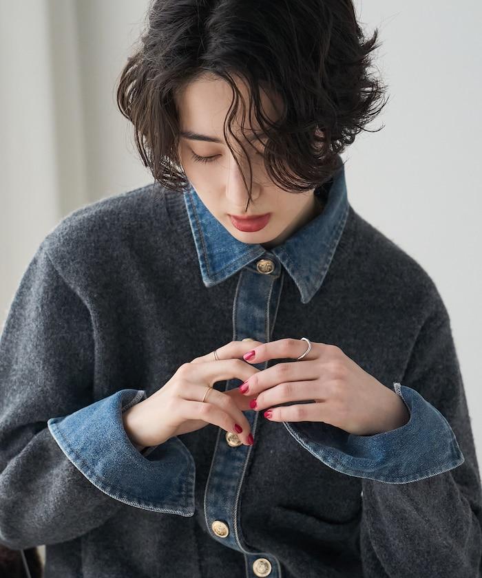 FREAK'S STORE 金紐扣拼接牛仔針織開衫 女