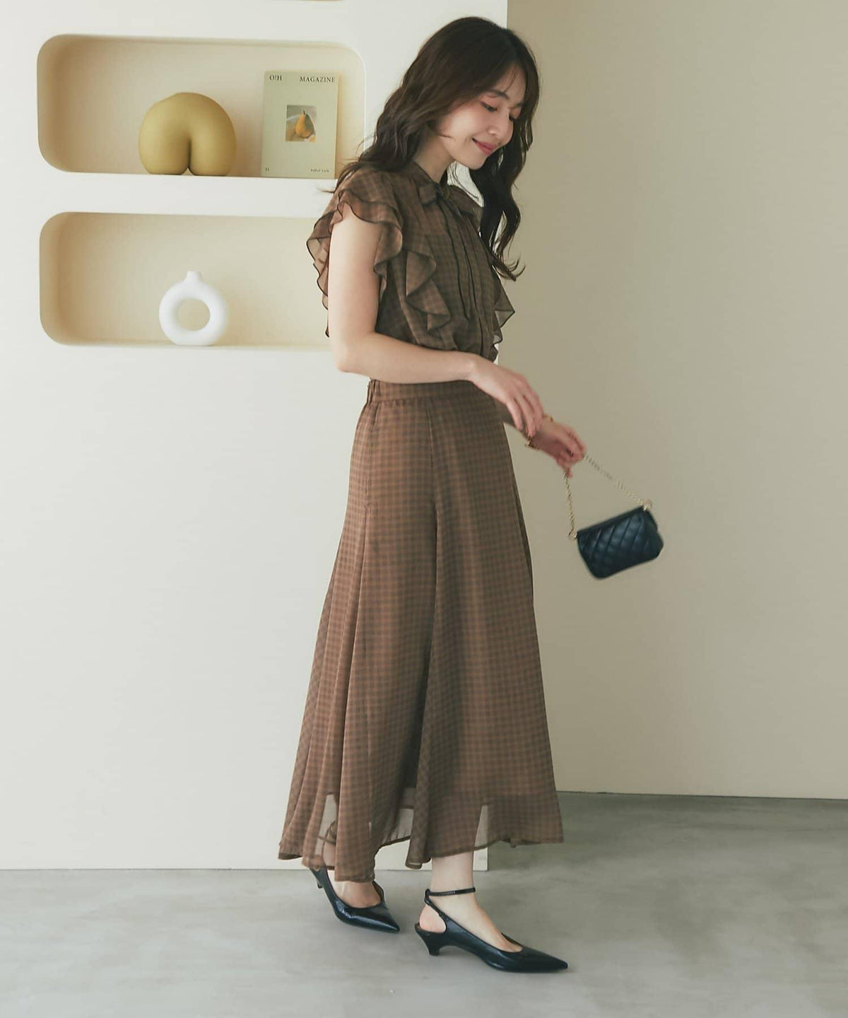 La boutique BonBon 格紋風琴褶半裙