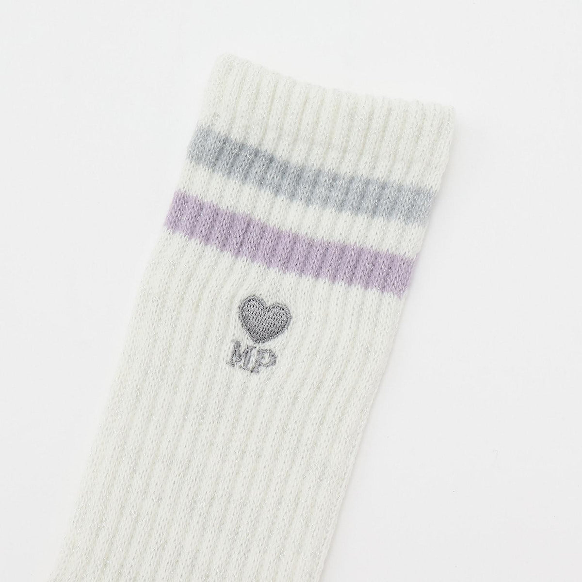 mezzo piano junior 閃亮羅紋刺繡愛心襪子