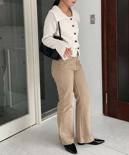 領口翻蓋毛絨短款開衫