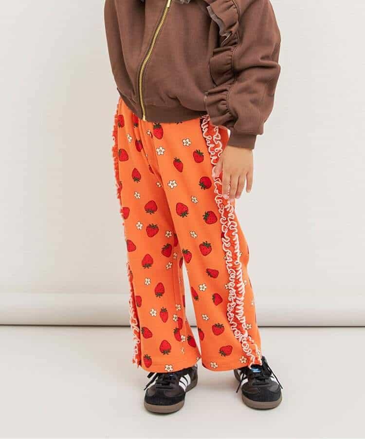 兒童側邊荷葉邊華夫格長褲