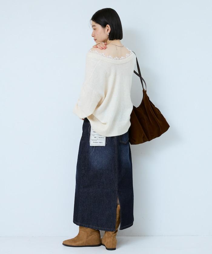 Vネック レースニットプルオーバー 限定展開