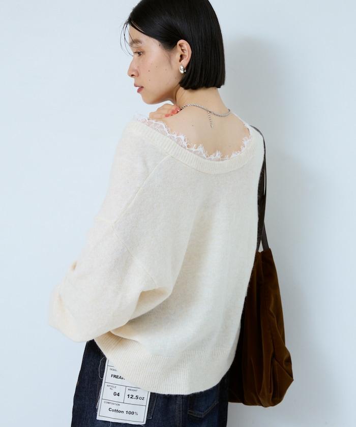 Vネック レースニットプルオーバー 限定展開