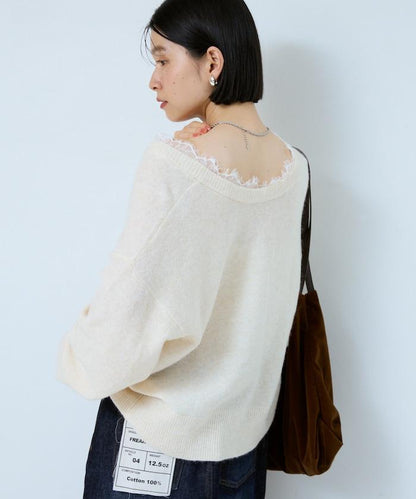 Vネック レースニットプルオーバー 限定展開
