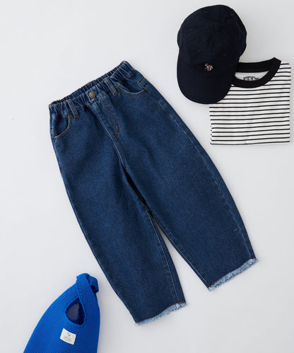 【KIDS】【TYPY DENIM】甘織り裾フリンジカーブデニム 【KIDS】【TYPY DENIM】甜美編織下襬流蘇曲線牛仔褲