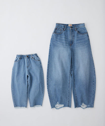 【KIDS】【TYPY DENIM】甘織り裾フリンジカーブデニム 【KIDS】【TYPY DENIM】甜美編織下襬流蘇曲線牛仔褲